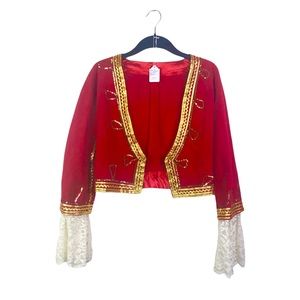 Vintage Handmade Red Velvet Lace Sequin Gold Trim Jacket Prince Costume Retro